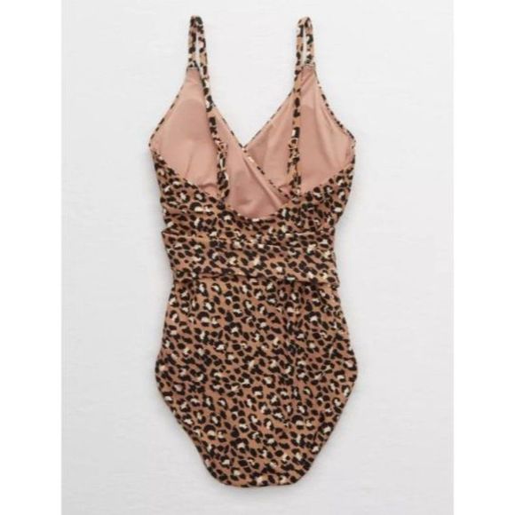 aerie leopard wrap one piece swimsuit in raw sienna m long - Picture 4 of 7